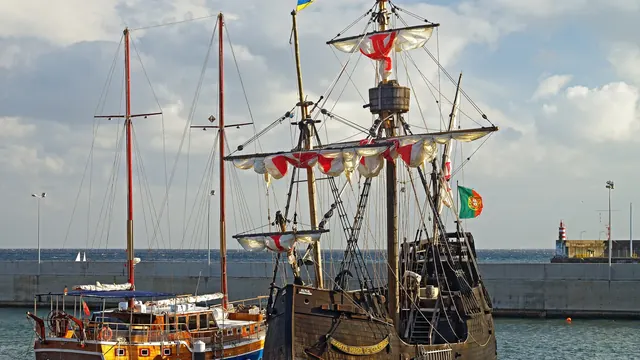 The Santa Maria de Colombo, a replica of Columbus's flagship, moored in Funchal harbour, Madeira