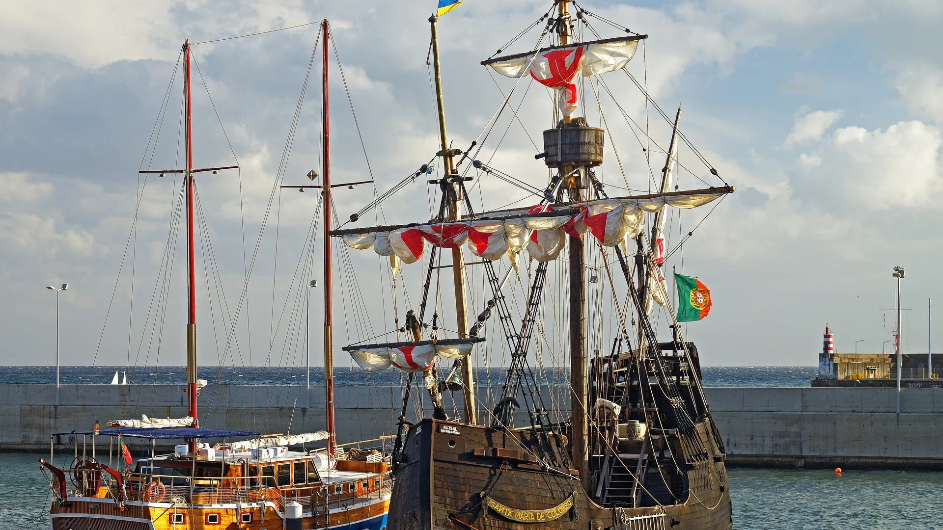 The Santa Maria de Colombo, a replica of Columbus's flagship, moored in Funchal harbour, Madeira
